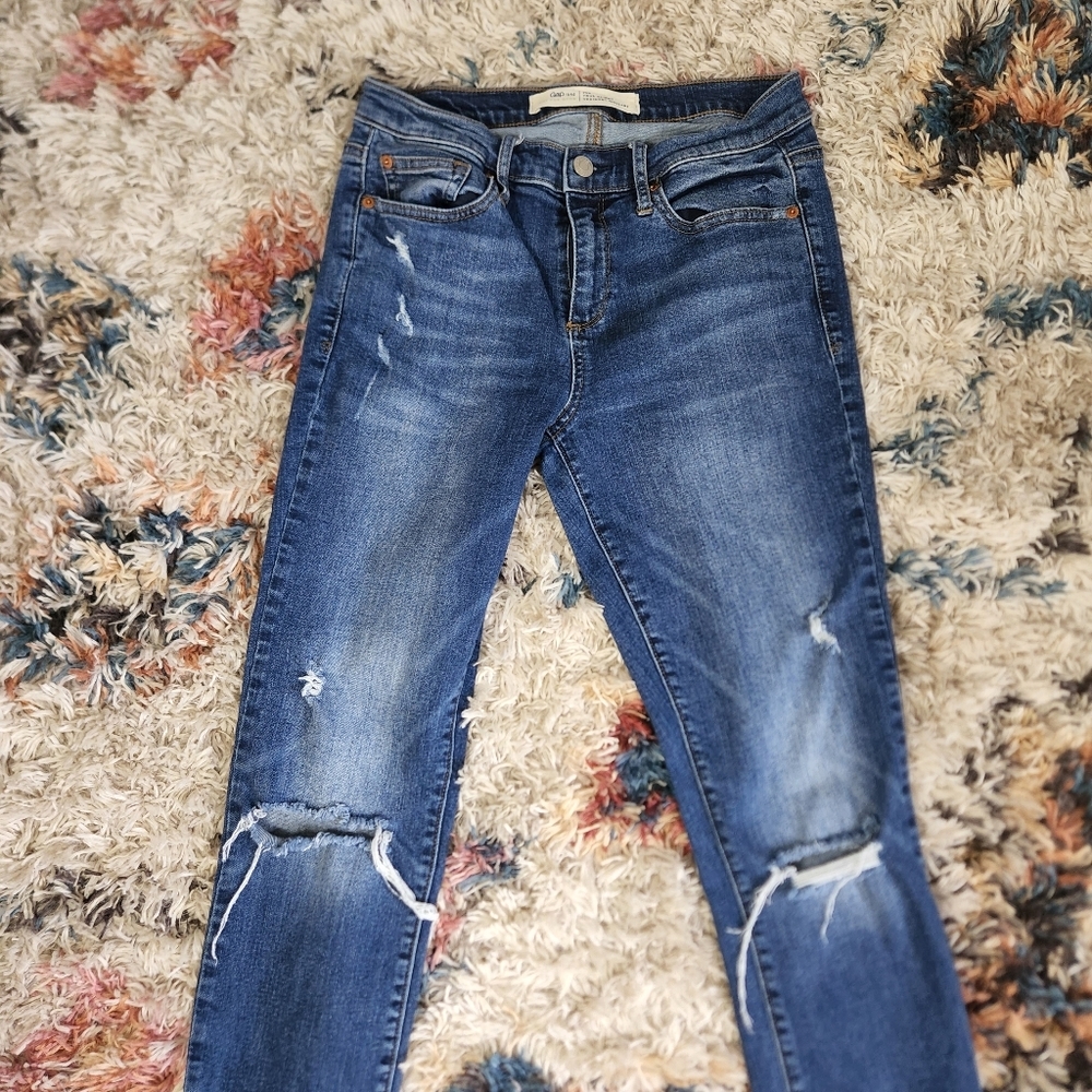 Gap True Skinny Ripped High Waisted Rise Jeans Dark Wash Boho Bohemian Denim - Picture 3 of 6